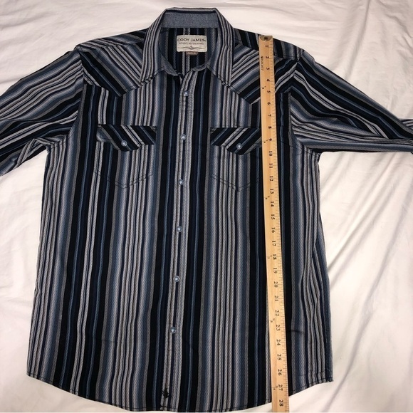 Cody James Mens Size Medium Western Cowboy Shirt Snaps Long Sleeve Blue Striped - Picture 6 of 9